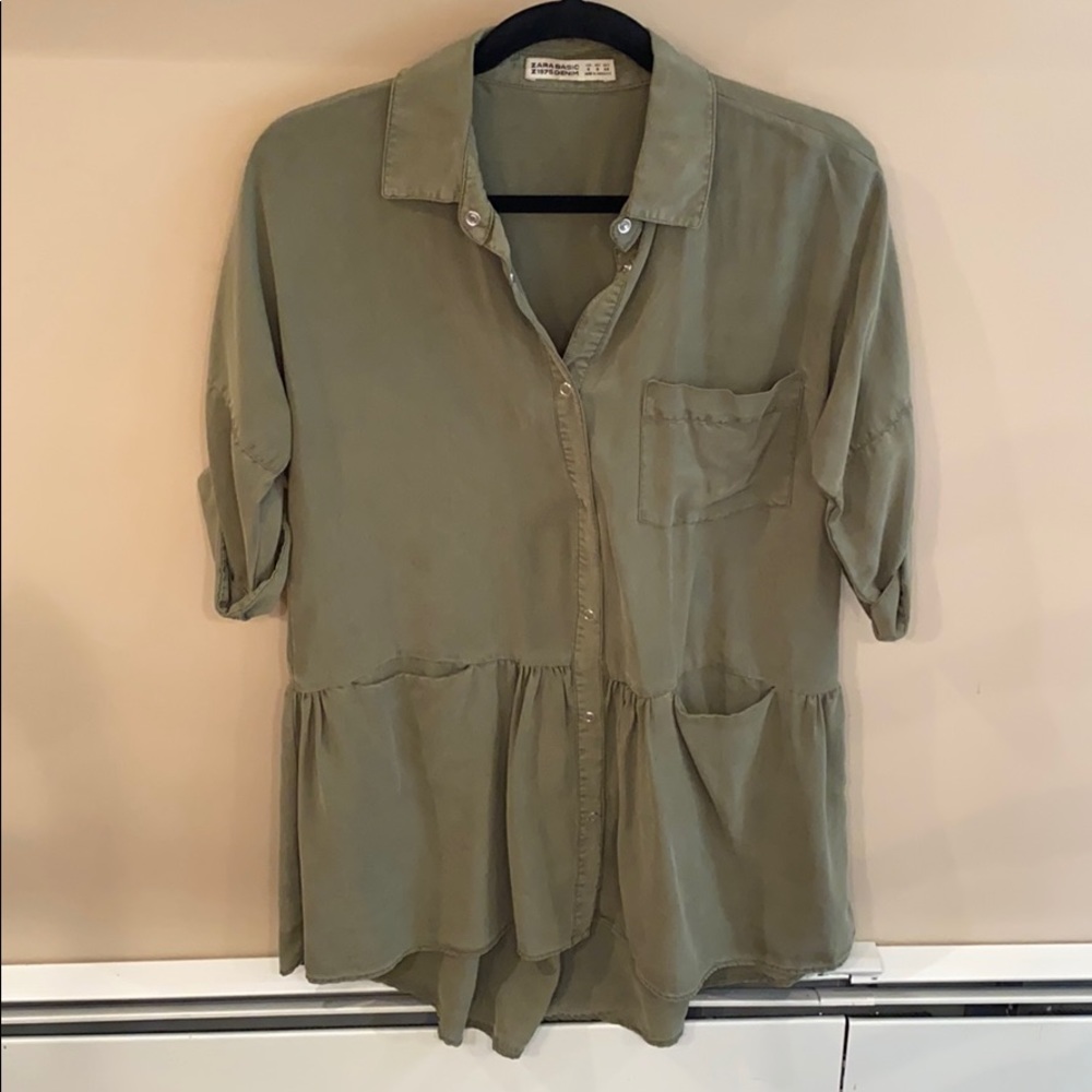 Zara Basic Green Denim Dress Size Small